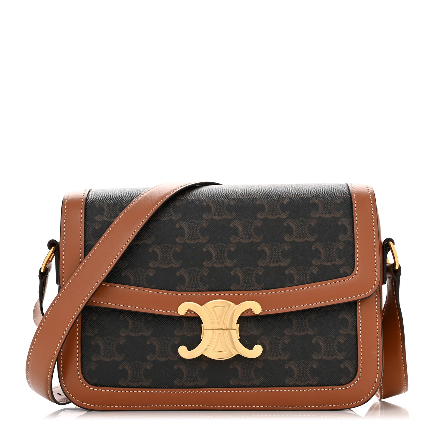 Calfskin Triomphe Canvas Teen Triomphe Bag Tan