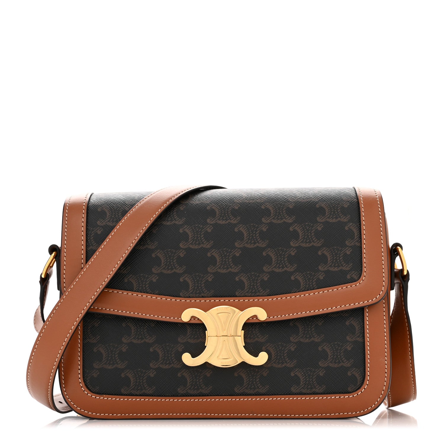 Celine Calfskin Triomphe Canvas Teen Triomphe Bag Tan 1 of 12