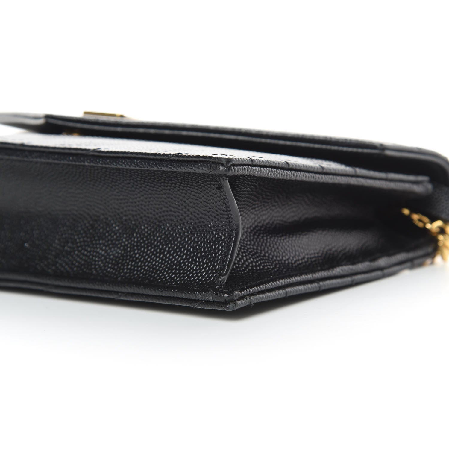 Saint Laurent Grain De Poudre Matelasse Chevron Monogram Envelope Chain Wallet Black 10 of 11