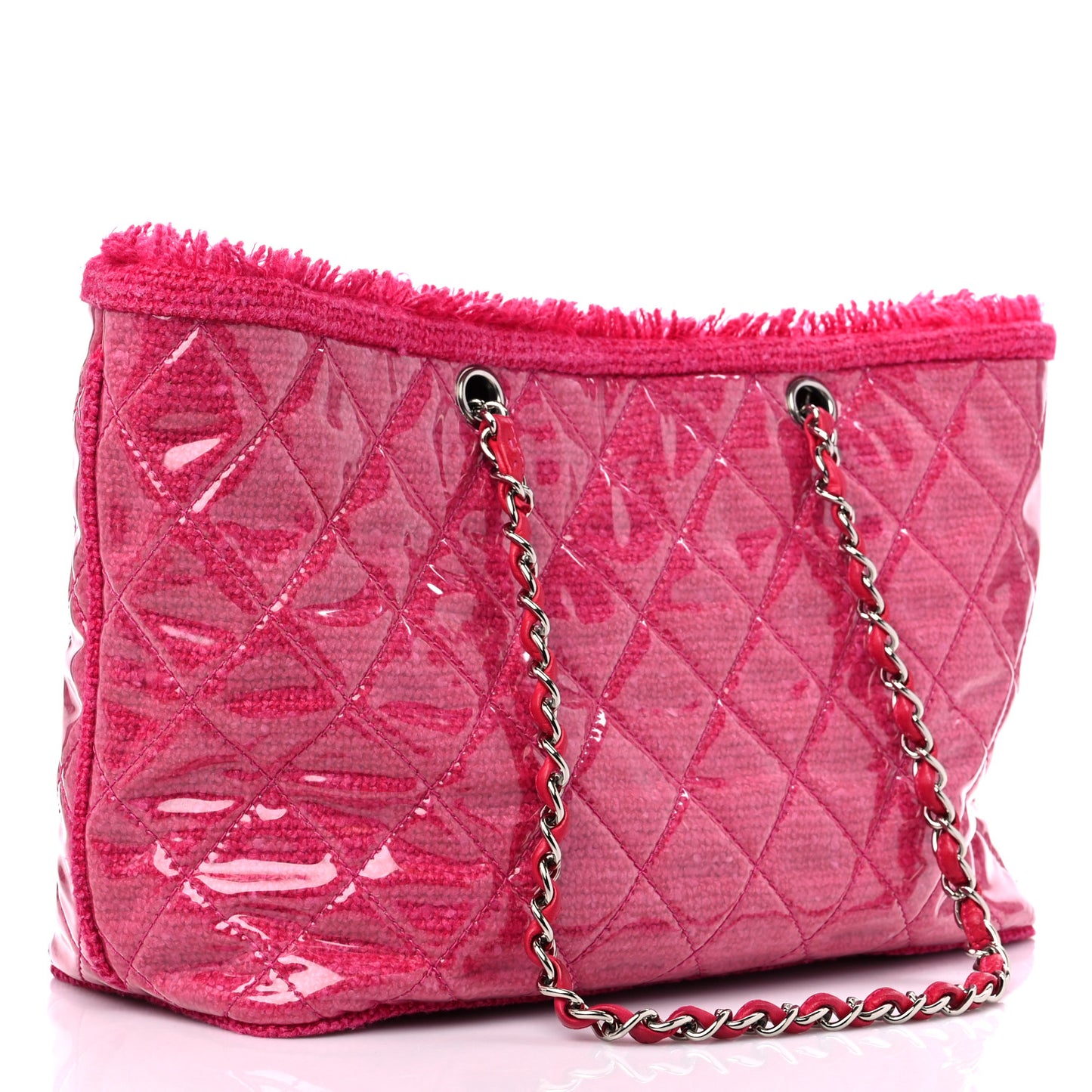 Vinyl Quilted Funny Tweed Tote Fuchsia