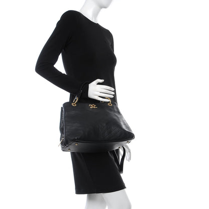 Chanel Calfskin Elaphe Stitched Large Chevron Chic Shopping Bag Black 3 of 8