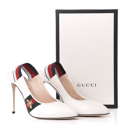 Gucci Malaga Kid Web Sylvie High Heel Slingback Pumps 41 White 9 of 9