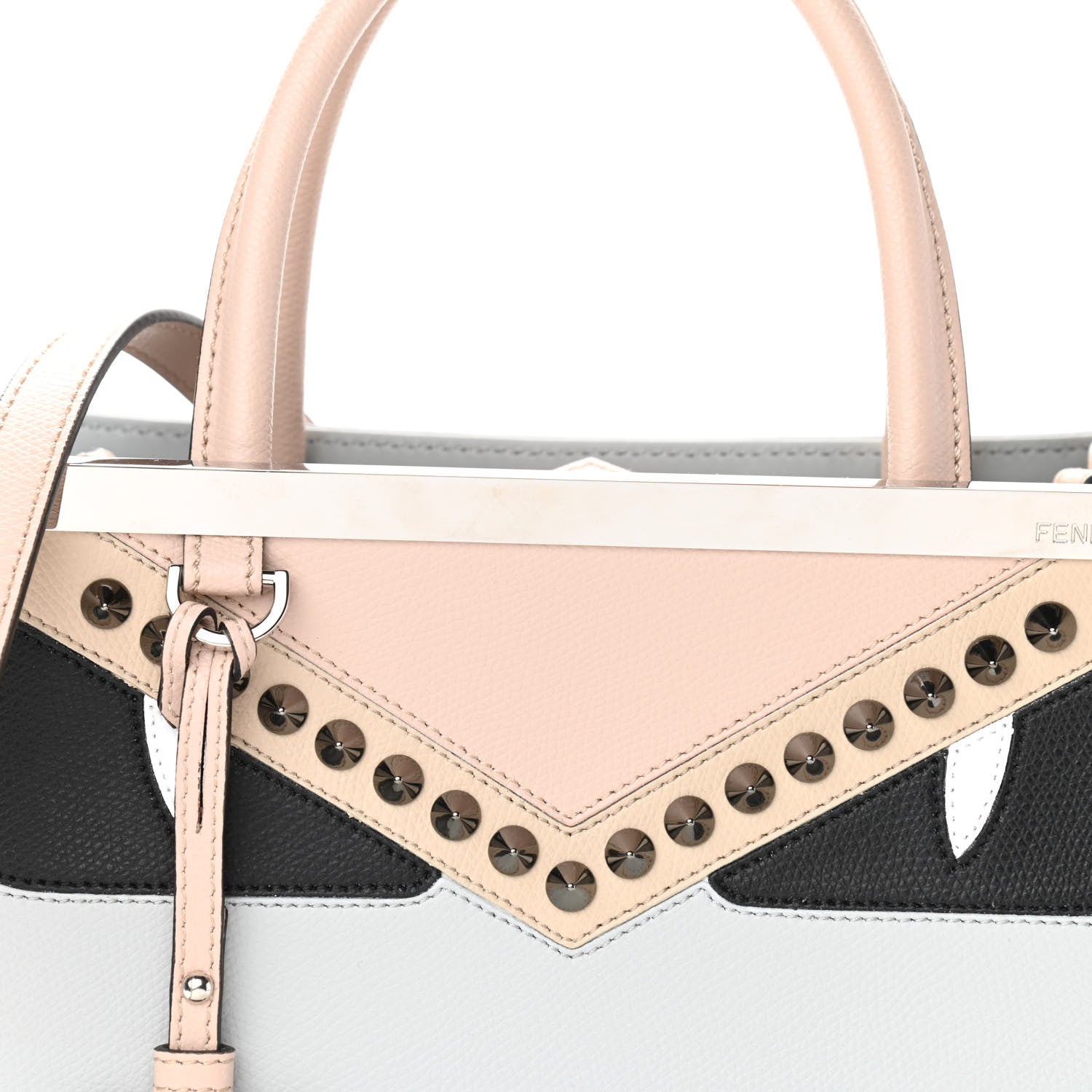 Fendi Vitello Cruise Monster Studded Petite 2Jours Tote Grigio Perla Amido Multicolor 9 of 9
