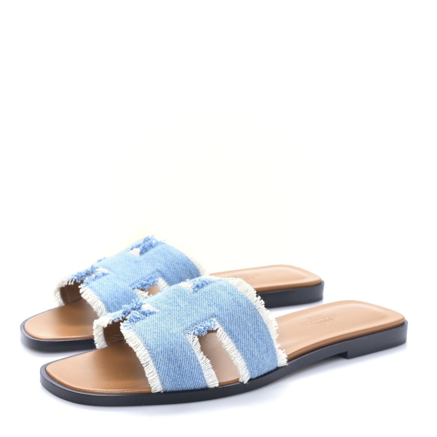 Hermes Denim Oran Fringe Sandals 37.5 Bleu Clair 3 of 8