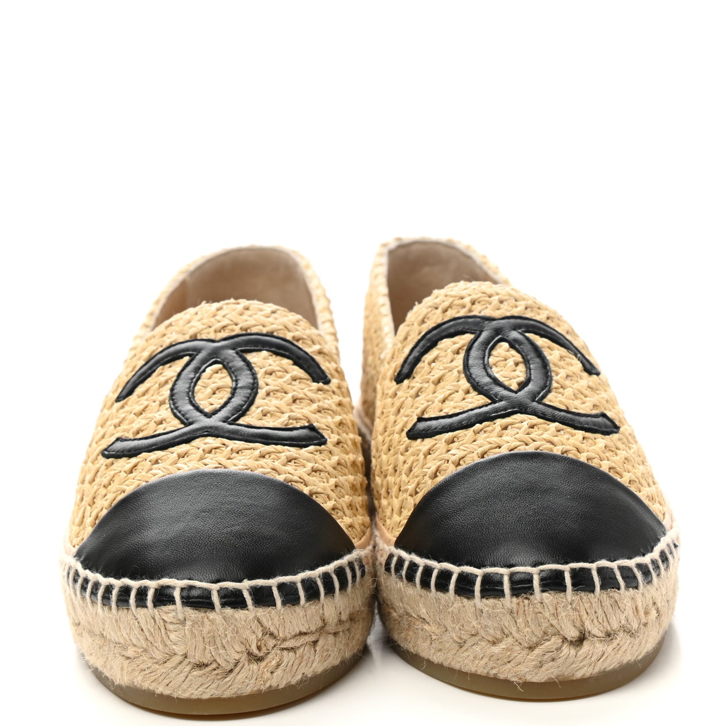 Braided Fabric Lambskin CC Espadrilles 37 Beige Black