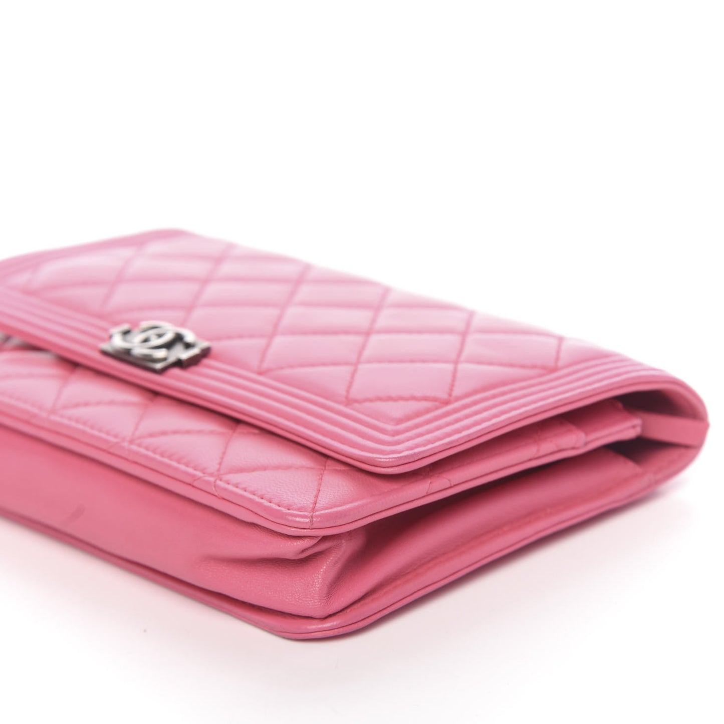 Lambskin Quilted Boy Wallet On Chain WOC Pink