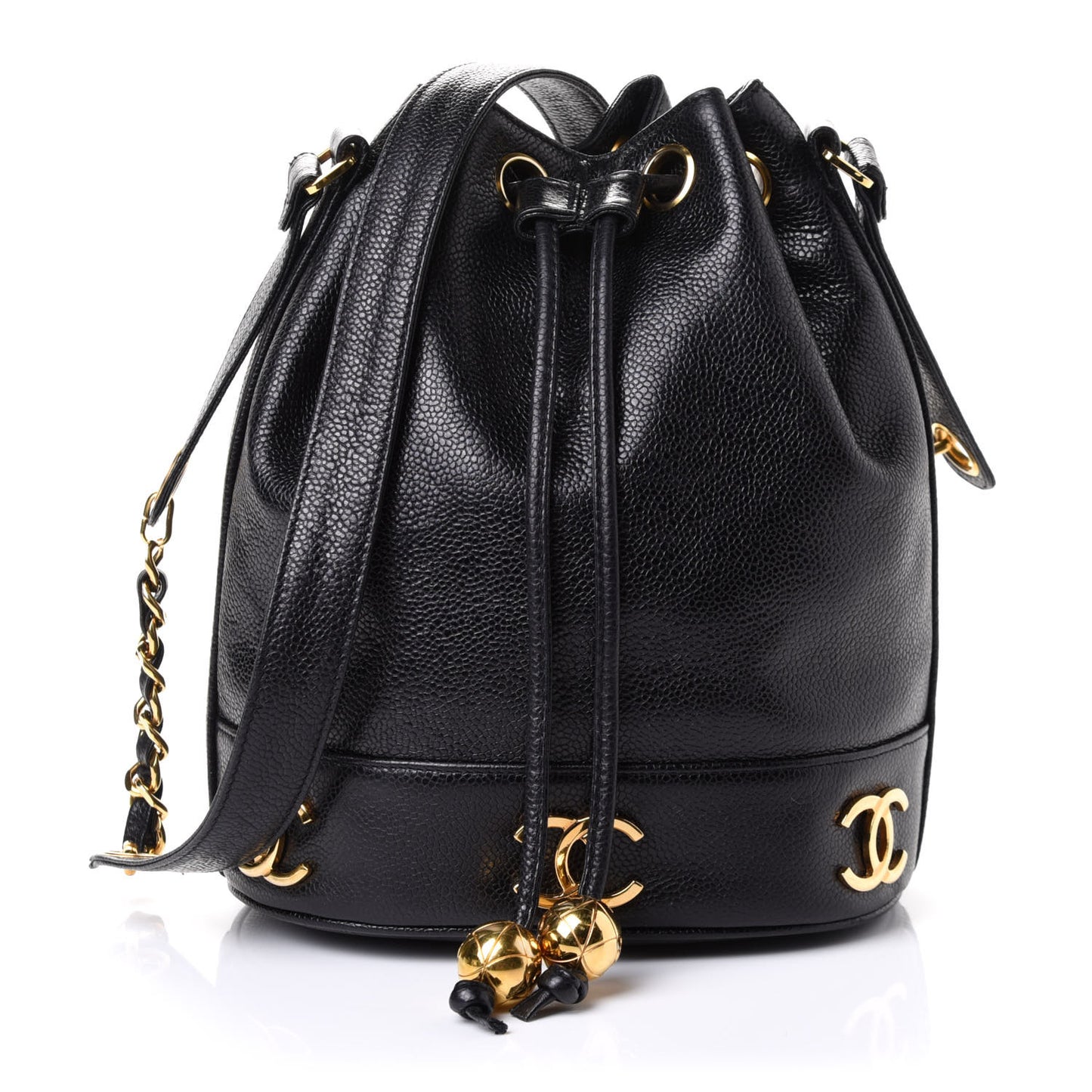 Caviar CC Drawstring Shoulder Bag Black