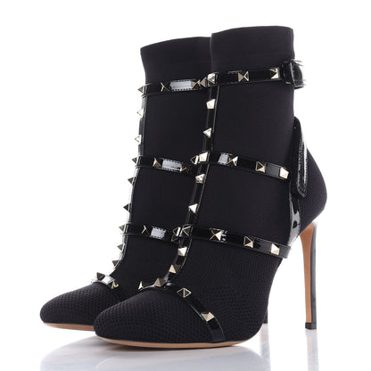 Valentino Garavani Knit Patent Rockstud Bodytech 105mm Ankle Boots 39 Black 3 of 8