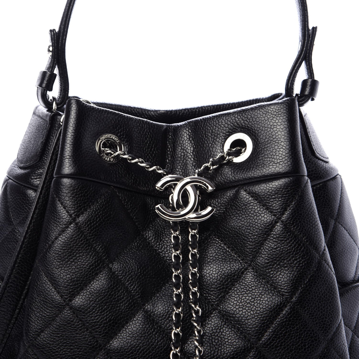 Chanel Caviar Quilted Small Chain Bucket Bag Black 11 of 12