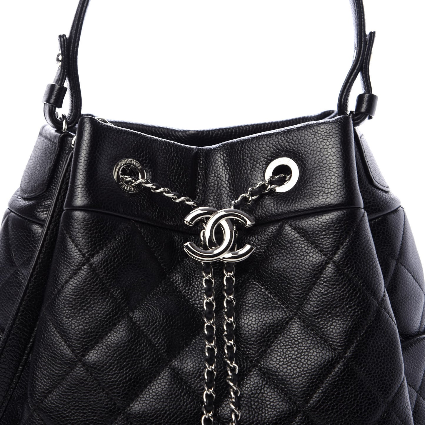 Caviar Quilted Small Chain Bucket Bag Black
