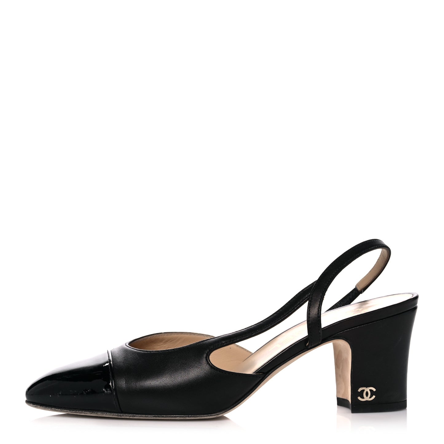 Lambskin Patent Cap Toe CC Slingback Pumps 36.5 Black