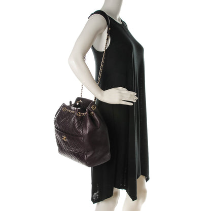Chanel Lambskin Quilted Large Drawstring Shoulder Bag Dark Purple 2 of 7