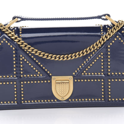 Christian Dior Patent Studded Diorama Top Handle Wallet on Chain Pouch Navy Blue 9 of 12