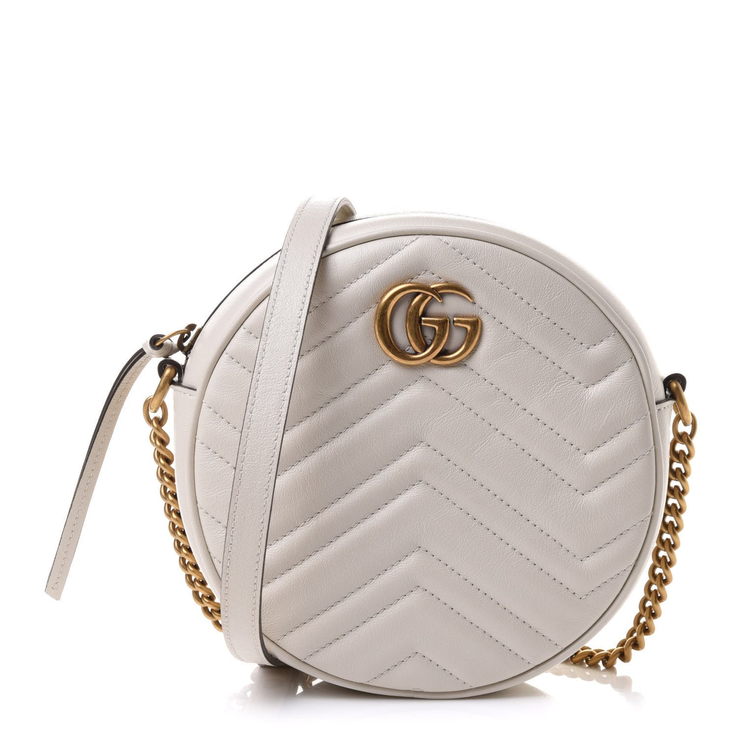 Calfskin Matelasse Mini GG Marmont Round Shoulder Bag White