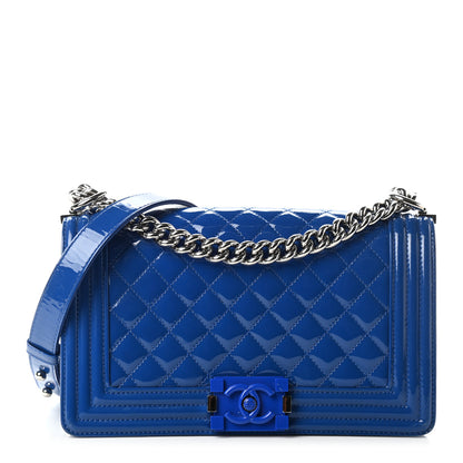 Chanel Patent Calfskin Quilted Medium Plexiglass Boy Flap Blue 1 of 11
