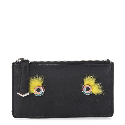 Fendi Vitello Dolce Mink Fur Hypnoteyes Zip Card Holder Black Yellow 1 of 6