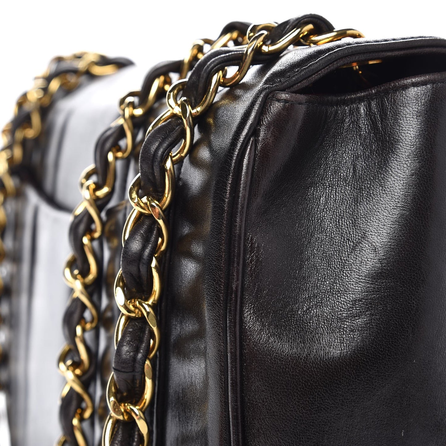 Lambskin Vertical Quilt Jumbo Flap Black