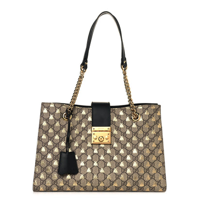 Gucci GG Supreme Monogram Bees Medium Padlock Tote Beige Oro Black 1 of 16