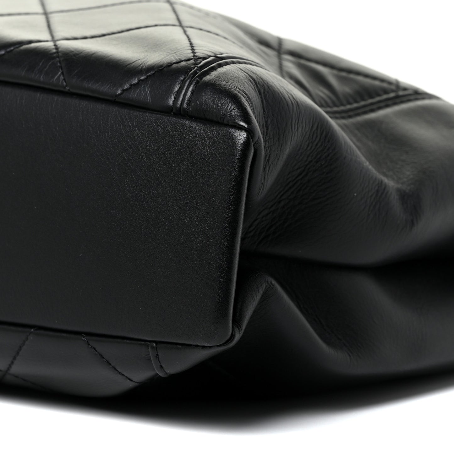 Calfskin Quilted CC Front Pocket Shopping Tote Black