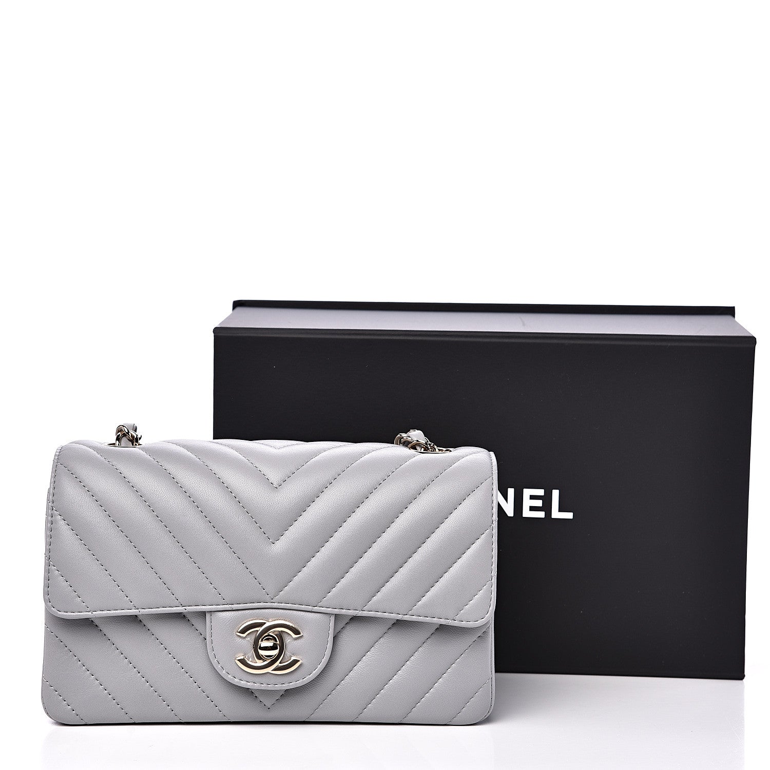 Chanel Lambskin Chevron Quilted Mini Rectangular Flap Grey 12 of 12