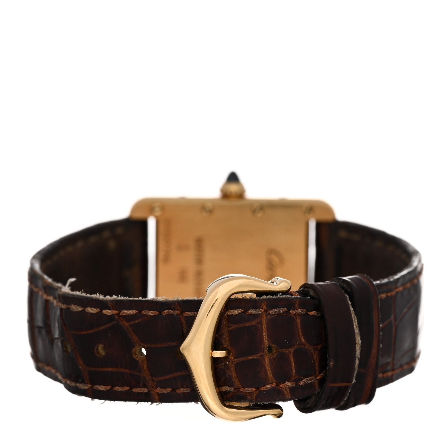 Cartier 18K Yellow Gold Alligator 22mm Tank Louis Quartz Watch Brown 3 of 6