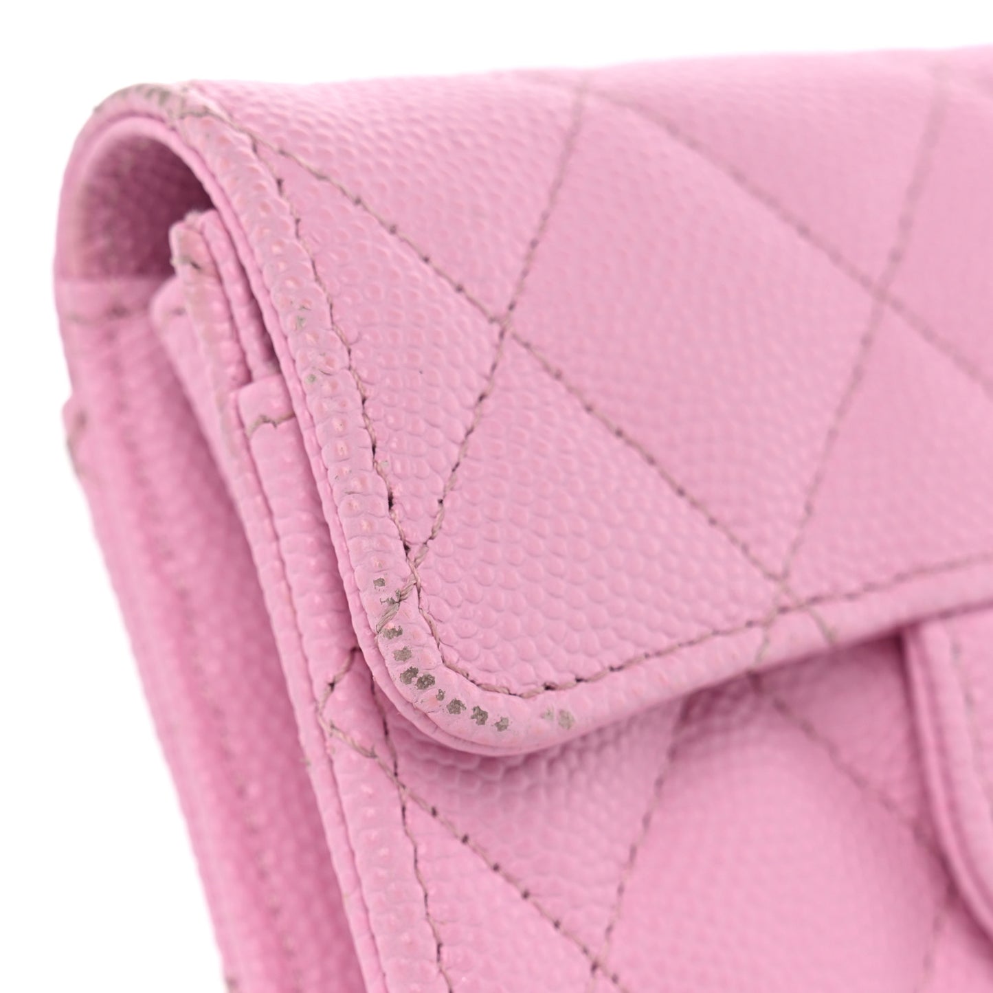 Caviar Quilted Flap Card Holder Wallet Pink