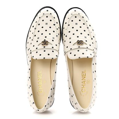 Chanel Printed Calfskin CC Dots Moccasin Loafers 38 Ivory Black 2 of 10
