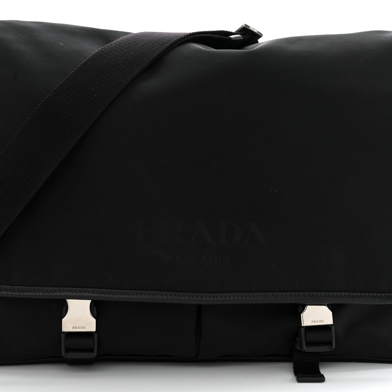 Prada Tessuto Nylon Saffiano Logo Messenger Bag Black 9 of 13