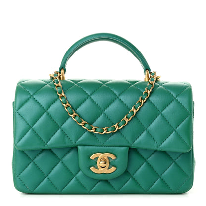 Chanel Iridescent Lambskin Quilted Mini Top Handle Rectangular Flap Green 1 of 11