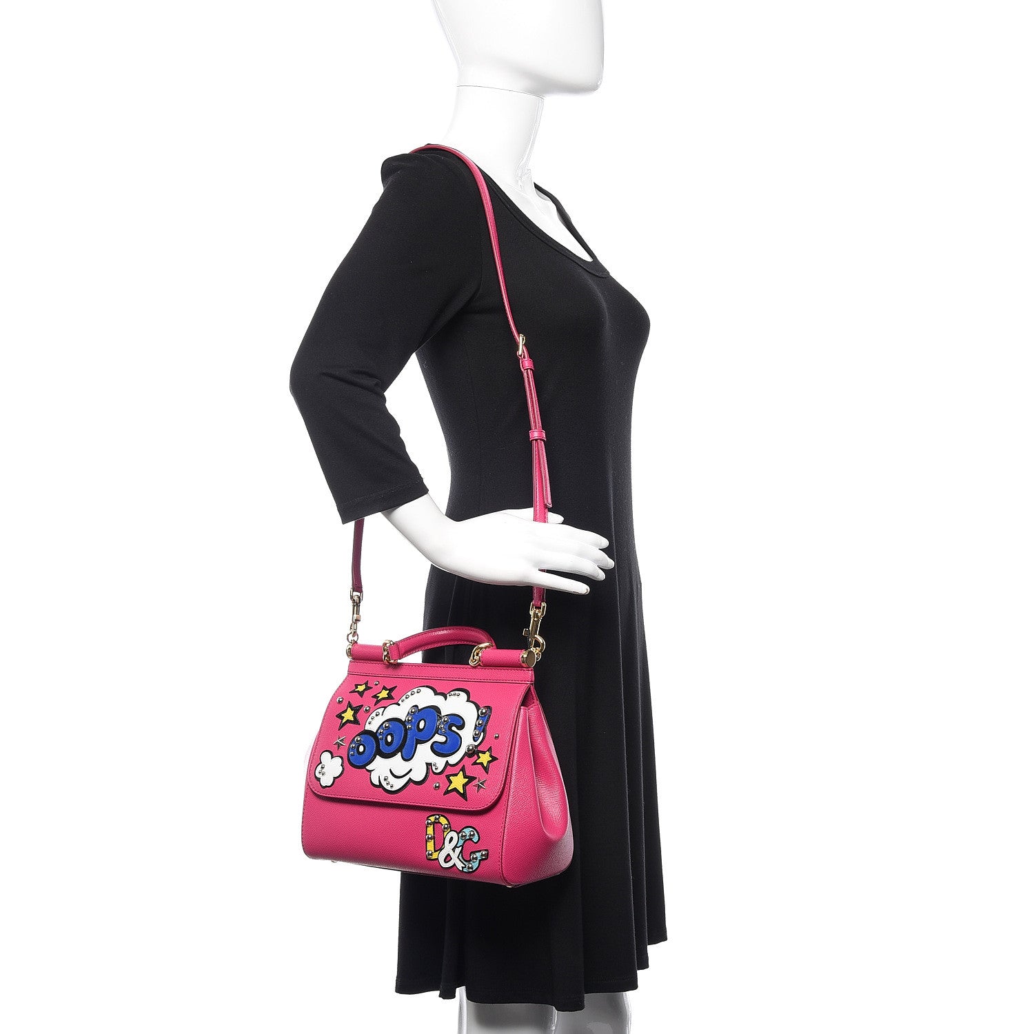 Dolce & Gabbana Dauphine Oops Patch Medium Miss Sicily Satchel Rosa Geranio 2 of 9