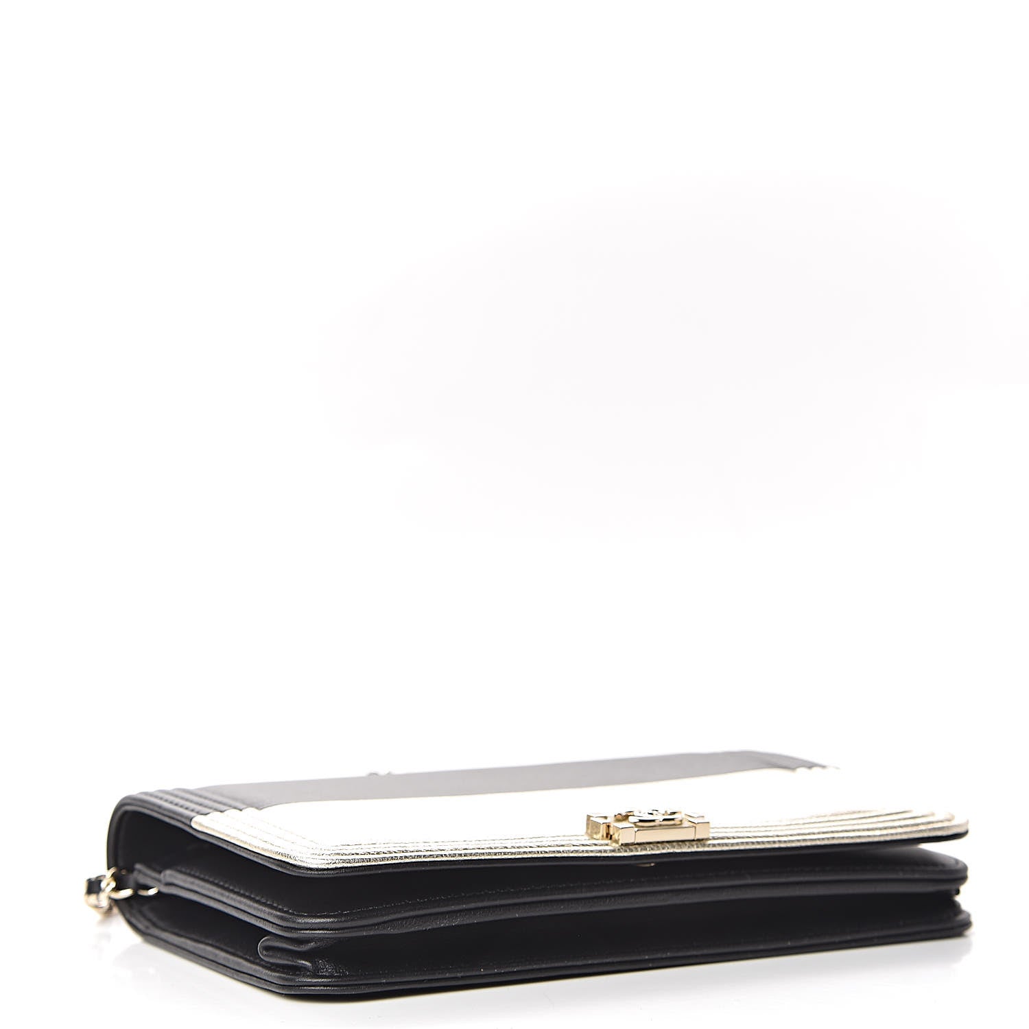 Chanel Metallic Goatskin Lambskin Boy Wallet on Chain WOC Black Gold 4 of 13