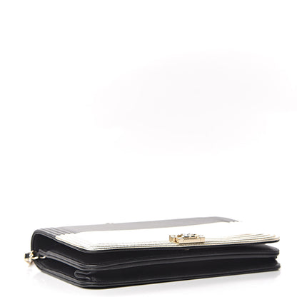 Chanel Metallic Goatskin Lambskin Boy Wallet on Chain WOC Black Gold 4 of 13