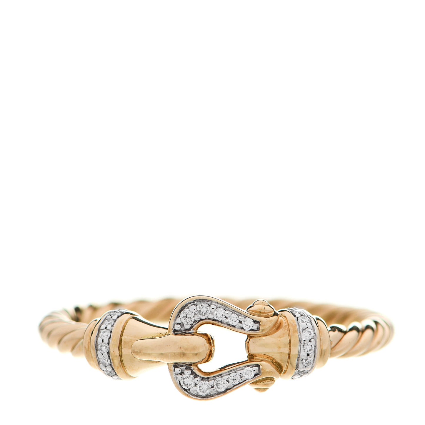 18K Yellow Gold Diamond Petite Buckle Cable Ring 53 6.5