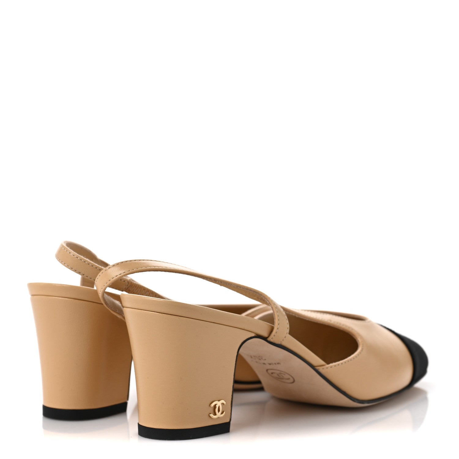 Chanel Goatskin Grosgrain Cap Toe CC Slingback Pumps 35.5 Beige Black 4 of 9