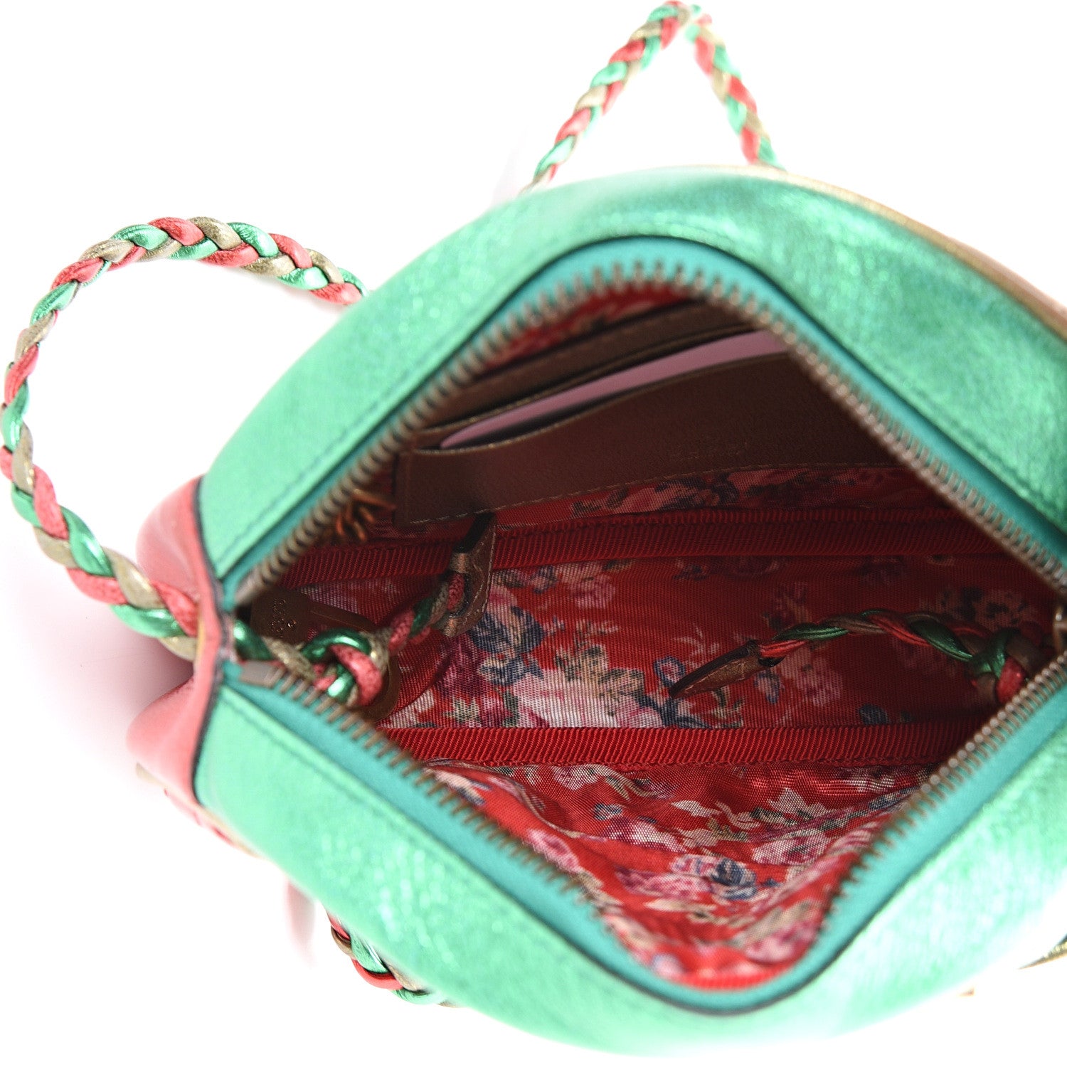 Gucci Laminated Nappa Trapuntata Mini Zumi Dome Shoulder Bag Rosso Jasmine Green Rame 4 of 9