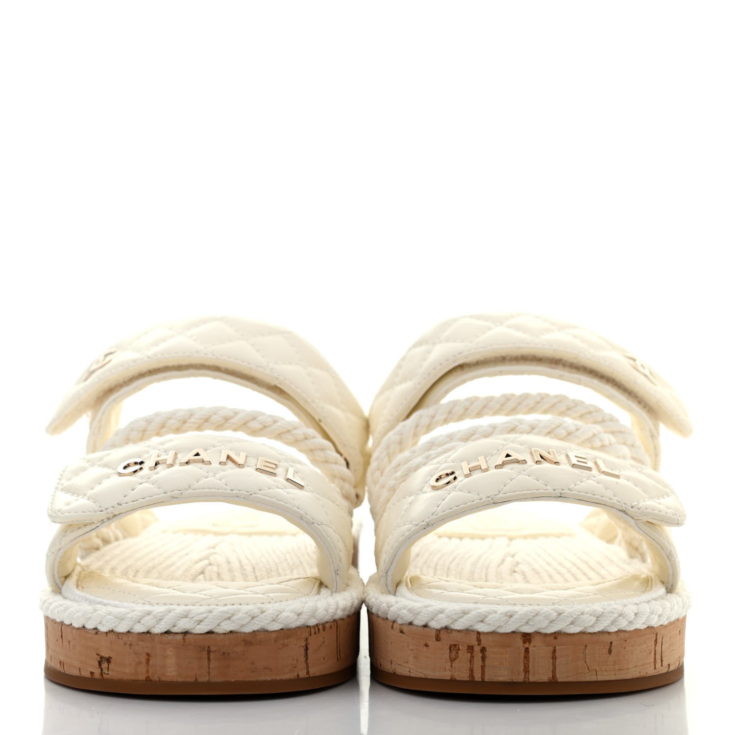 Chanel Cord Lambskin Quilted Logo Mules 36 White 2 of 7