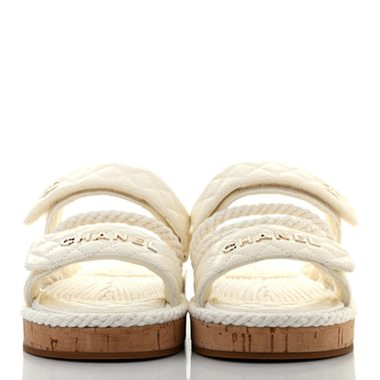 Chanel Cord Lambskin Quilted Logo Mules 36 White 2 of 7
