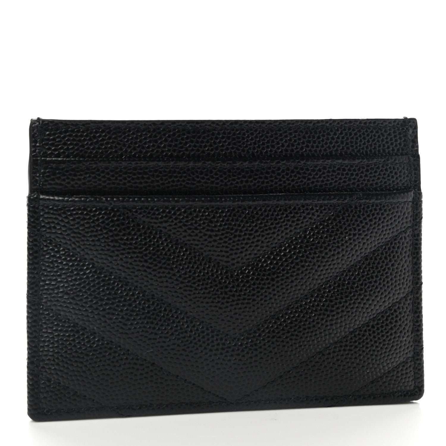 Saint Laurent Grain De Poudre Matelasse Chevron Monogram Credit Card Case Black 3 of 8
