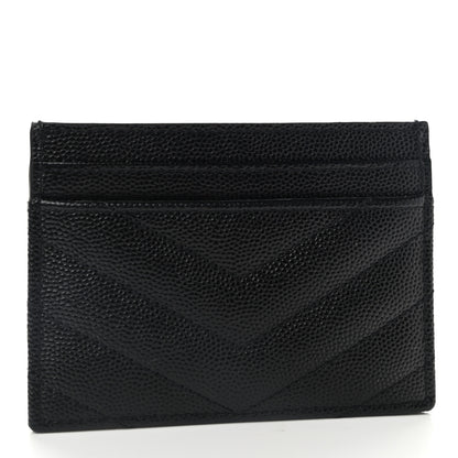 Saint Laurent Grain De Poudre Matelasse Chevron Monogram Credit Card Case Black 3 of 8