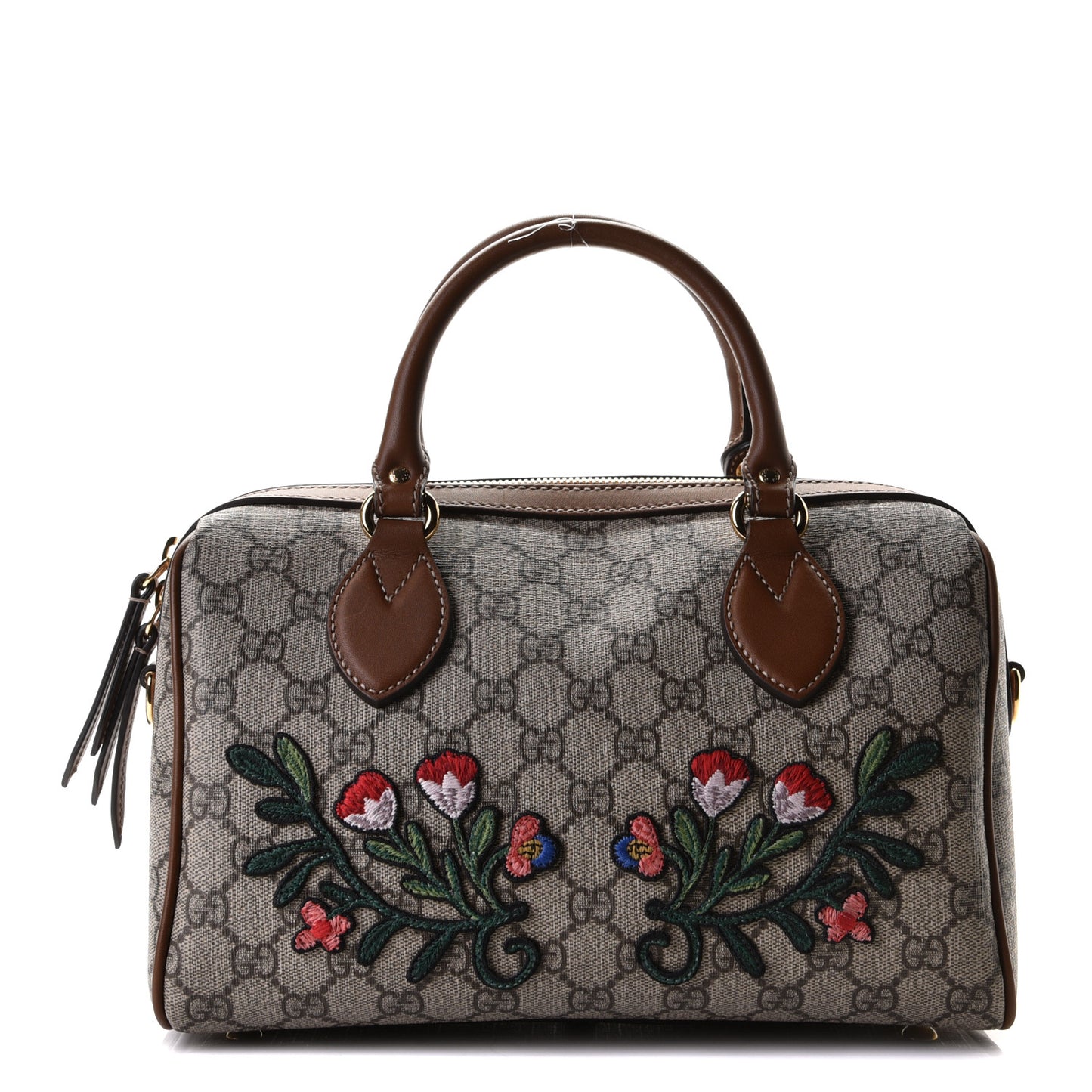 GG Supreme Monogram Floral Embroidered Small Boston Brown