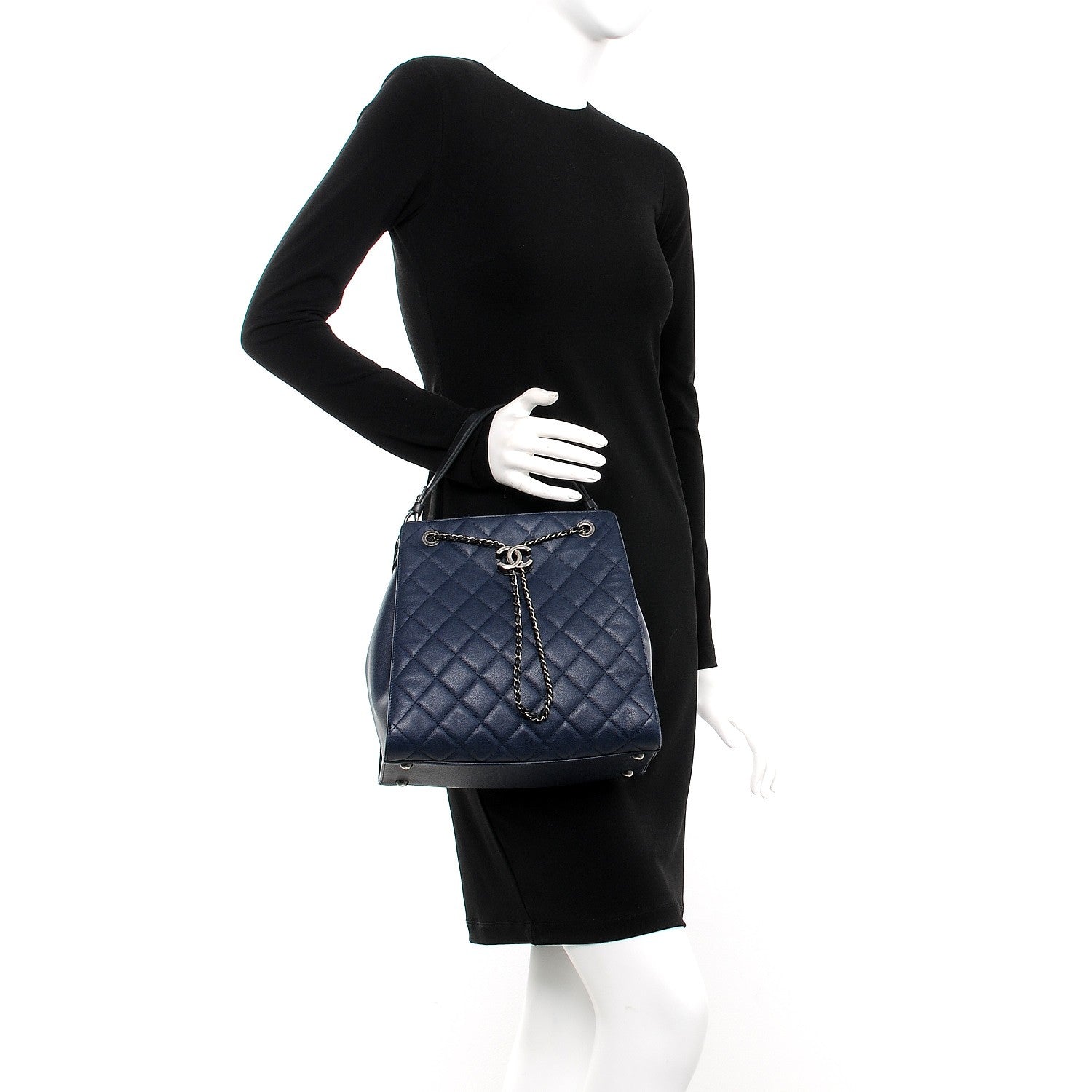 Chanel Caviar Quilted Medium CC Bucket Bag Dark Blue 3 of 9