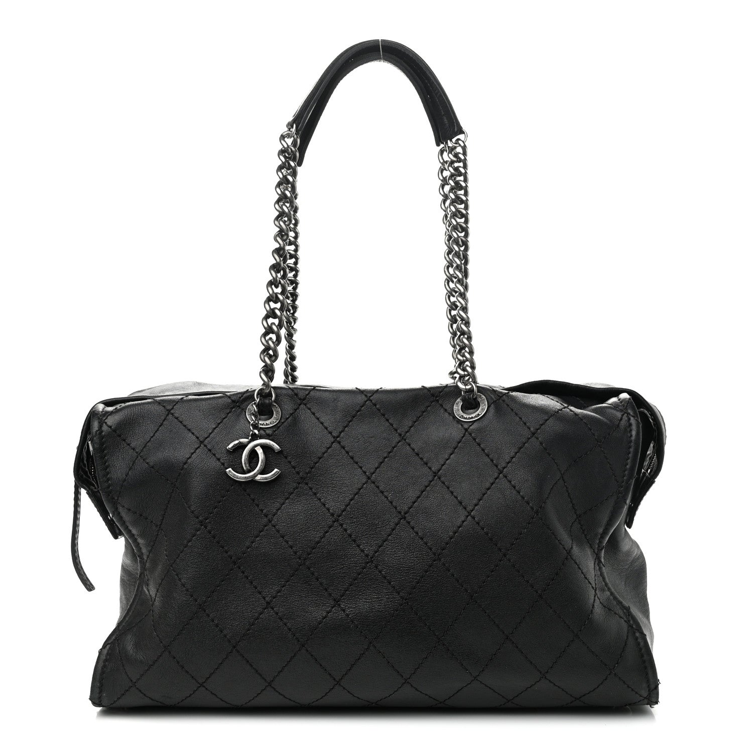 Chanel Calfskin Stitched Large Bowling Bag Black 1 of 14