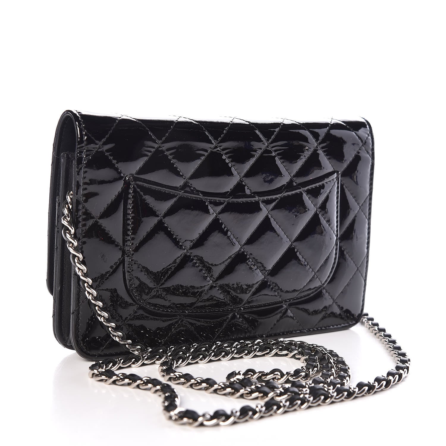 Chanel Patent Quilted Wallet On Chain WOC Black 3 of 13