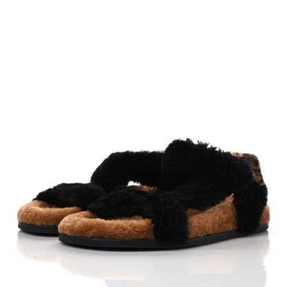 Fendi Shearling FF Fendi Feel Sandals 38 Tobacco Black 3 of 8