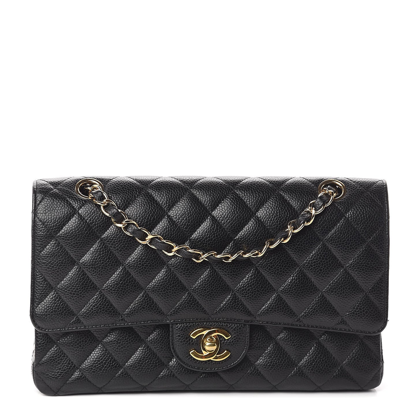 Caviar Quilted Medium Double Flap Black