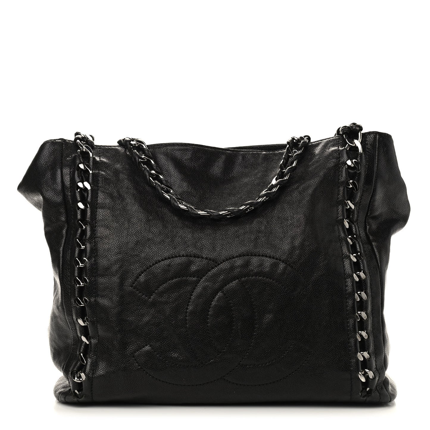 Glazed Caviar Modern Chain Tote Black