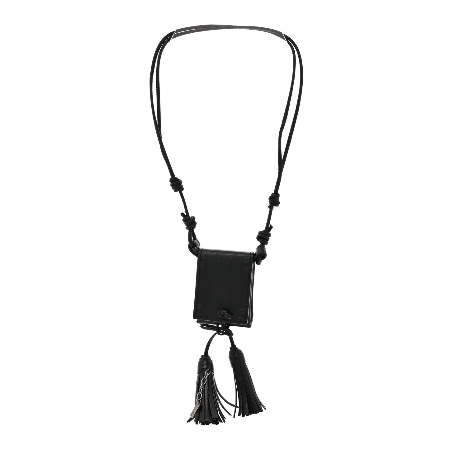 Vegetable Tanned Calfskin Long Tassel Bag Necklace Black