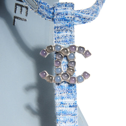 Chanel Fantasy Tweed CC Flat Sandals 37.5 Light Blue 8 of 8