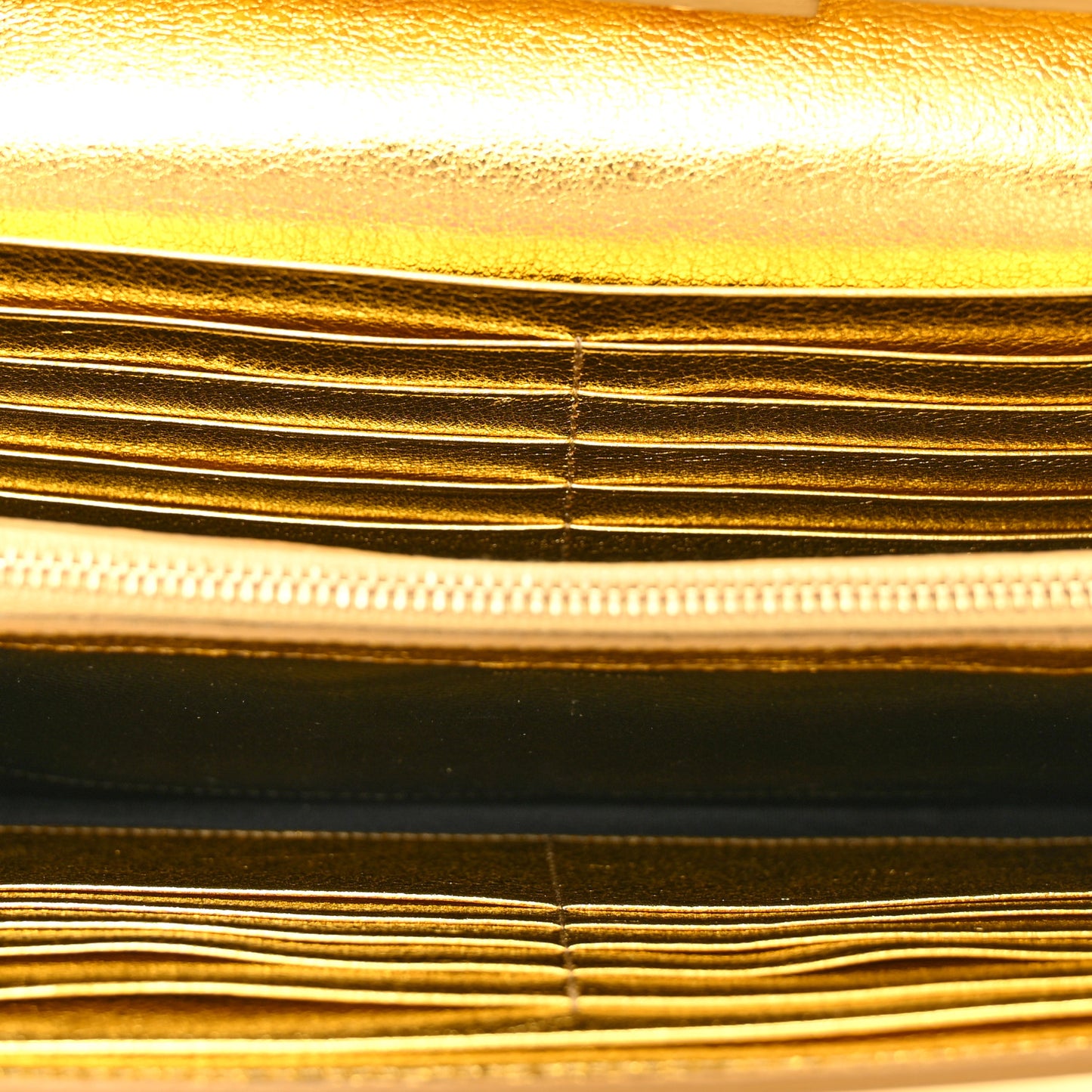 Metallic Calfskin Monogram Chain Wallet Gold