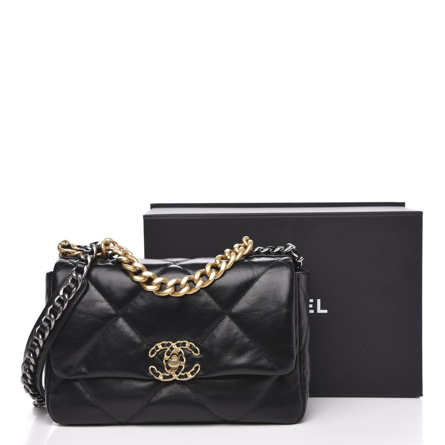 Chanel Shiny Goatskin Quilted Medium 19 Flap Black 11 of 11